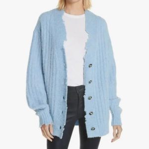 Helmut Lang Minimalistic Sweater Distressed Cardigan Re-edition Large EUC Blue